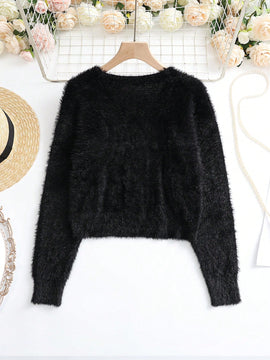 Lune cardigan informal de manga larga de un solo pecho con cuello en v de unicolor para mujeres