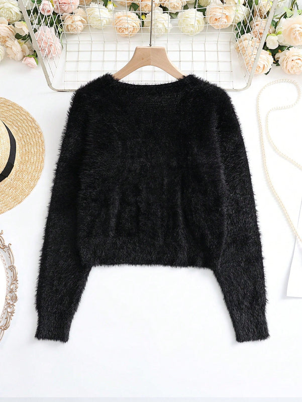 Lune cardigan informal de manga larga de un solo pecho con cuello en v de unicolor para mujeres