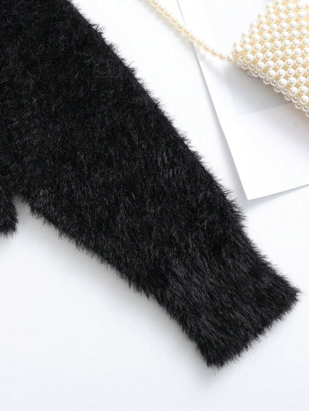 Lune cardigan informal de manga larga de un solo pecho con cuello en v de unicolor para mujeres
