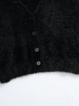 Lune cardigan informal de manga larga de un solo pecho con cuello en v de unicolor para mujeres