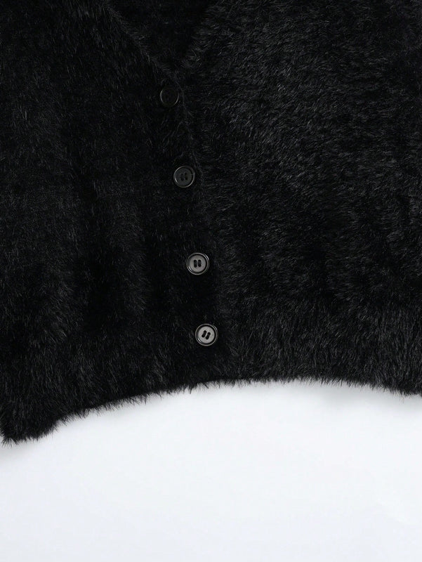 Lune cardigan informal de manga larga de un solo pecho con cuello en v de unicolor para mujeres