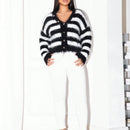 Foxxy cardigan de mujer, blusa de mujer en negro y blanco, cardigan de punto de manga larga, con rayas de piel artificial, sexy, con corte suelto y ajustado, para reuniones con amigos, estilos de otono e invierno, ropa de mujer para todas las