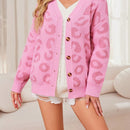 Ezwear cardigan suelto de cuello en v con estampado de leopardo, para otono/invierno