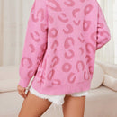 Ezwear cardigan suelto de cuello en v con estampado de leopardo, para otono/invierno