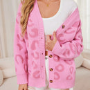 Ezwear cardigan suelto de cuello en v con estampado de leopardo, para otono/invierno