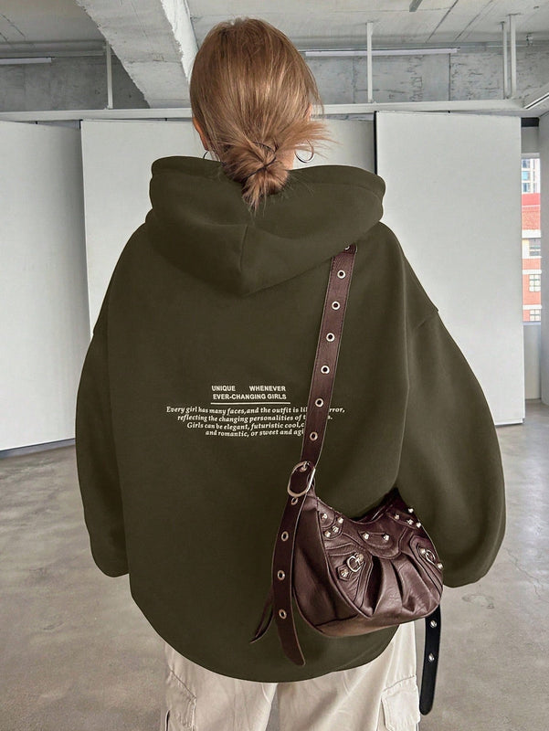 Dazy sudadera con capucha de manga larga con estampado de letras minimalista, uso diario informal