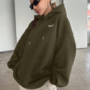 Dazy sudadera larga con capucha, holgada, con cordon y estampado de eslogan casual para mujer, otono