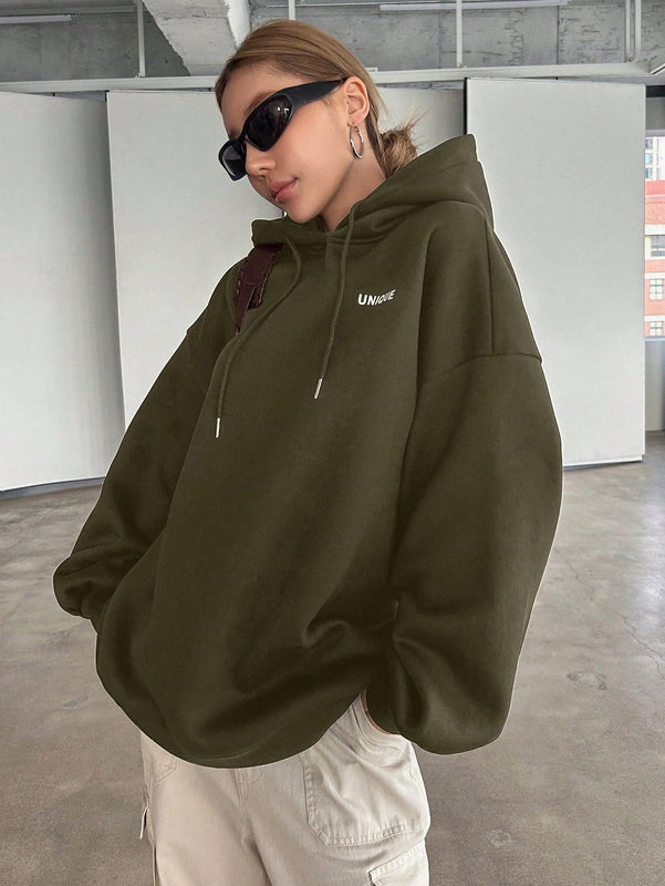 Dazy sudadera con capucha de manga larga con estampado de letras minimalista, uso diario informal