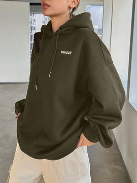 Dazy sudadera con capucha de manga larga con estampado de letras minimalista, uso diario informal