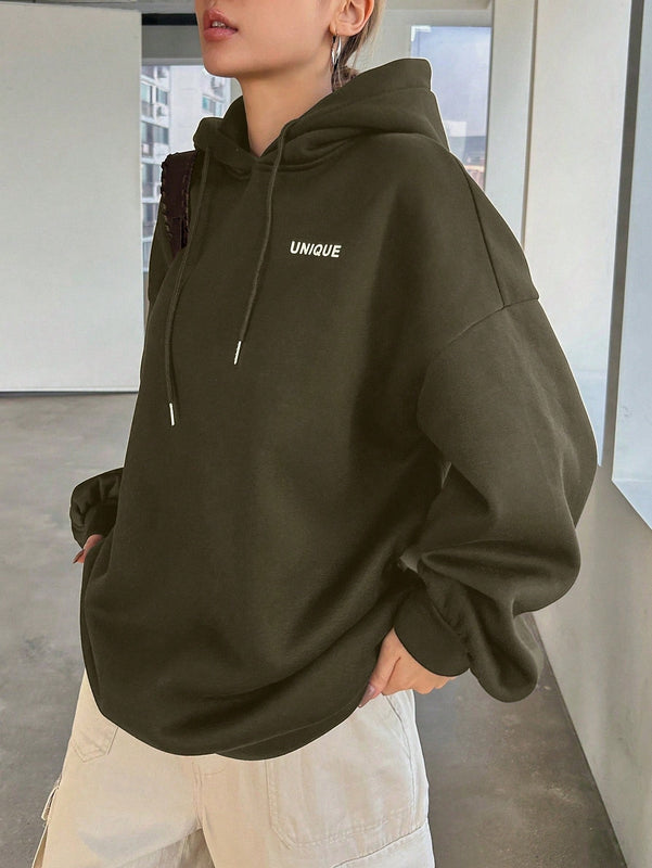 Dazy sudadera con capucha de manga larga con estampado de letras minimalista, uso diario informal