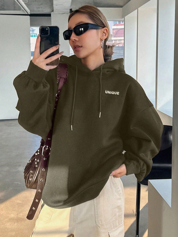 Dazy sudadera con capucha de manga larga con estampado de letras minimalista, uso diario informal