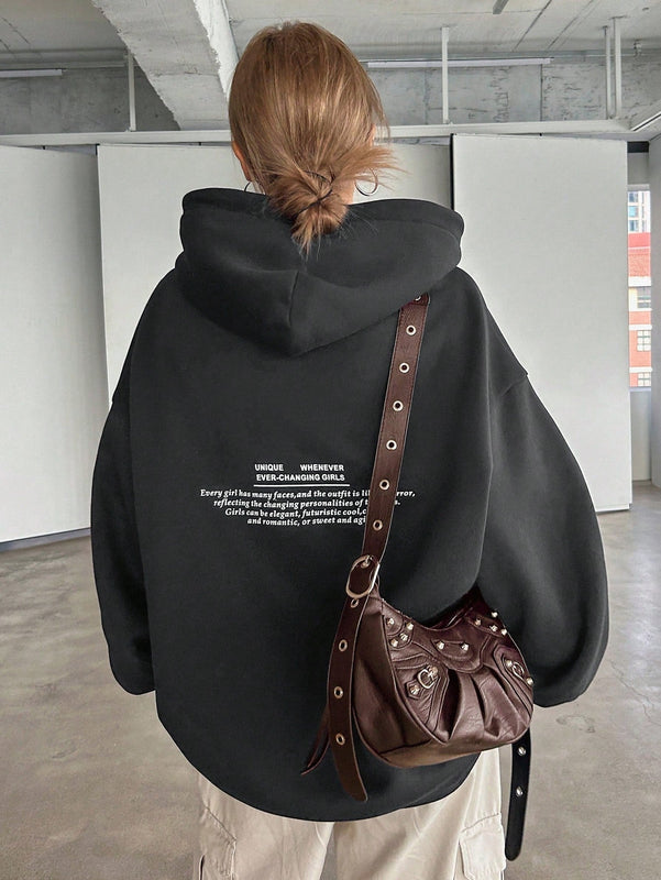 Dazy sudadera con capucha de manga larga con estampado de letras minimalista, uso diario informal