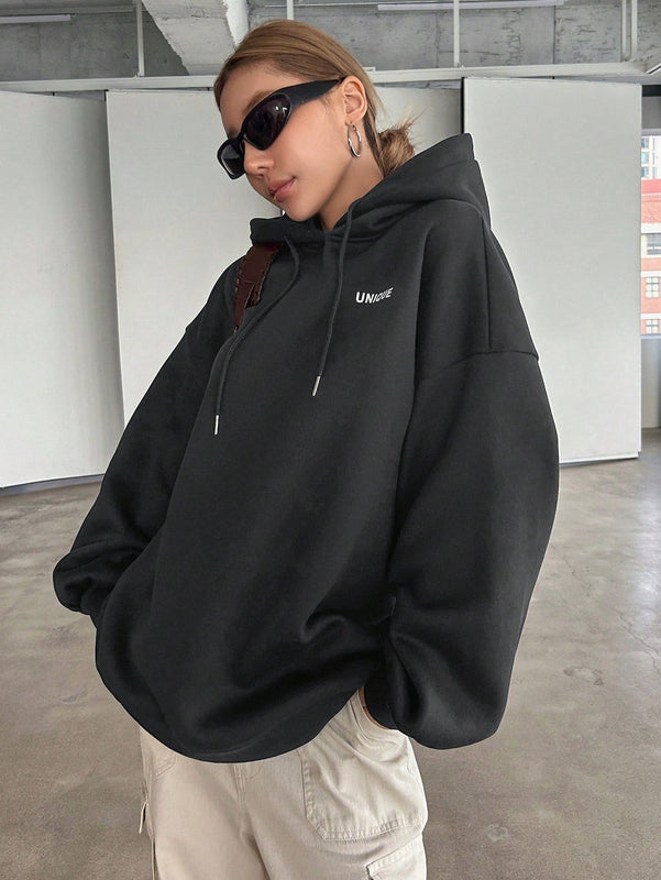 Dazy sudadera con capucha de manga larga con estampado de letras minimalista, uso diario informal