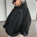Dazy sudadera larga con capucha, holgada, con cordon y estampado de eslogan casual para mujer, otono