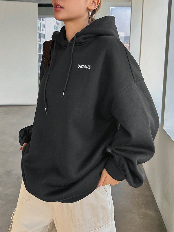 Dazy sudadera con capucha de manga larga con estampado de letras minimalista, uso diario informal