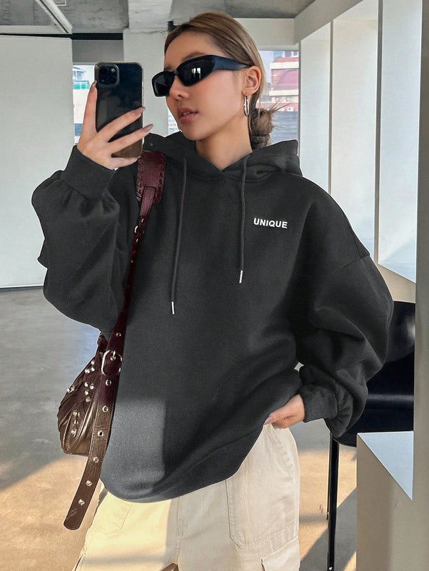 Dazy sudadera con capucha de manga larga con estampado de letras minimalista, uso diario informal