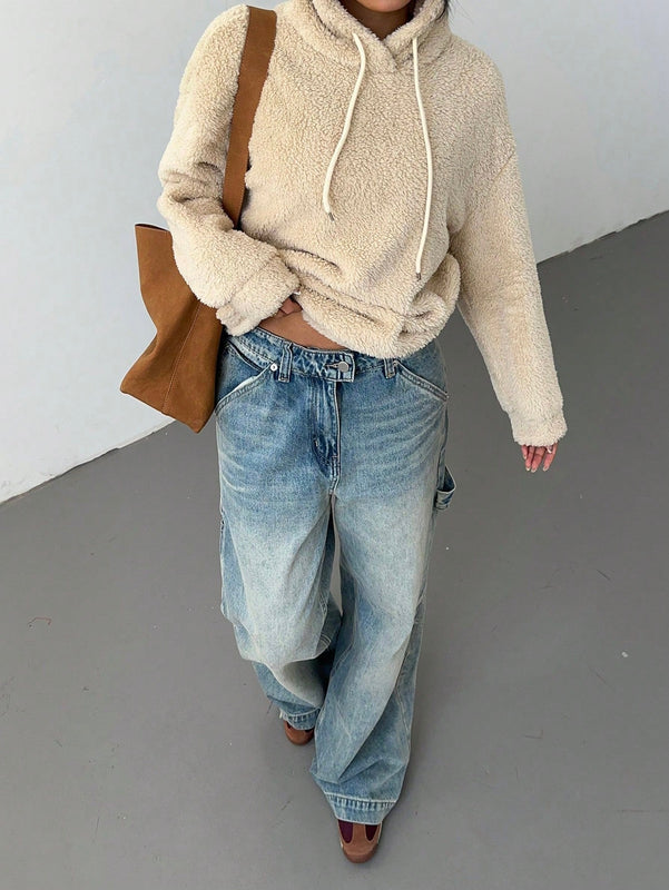 Ezwear sudadera holgada con grafico impreso "cute but psycho" de estilo minimalista casual, apta para otono e invierno