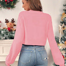 Essnce cardigan de manga larga con grafico de hombre de jengibre minimalista y casual para mujer, navidad