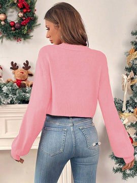 Essnce cardigan de manga larga con grafico de hombre de jengibre minimalista y casual para mujer, navidad