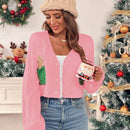 Essnce cardigan de manga larga con grafico de hombre de jengibre minimalista y casual para mujer, navidad