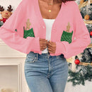 Essnce cardigan de manga larga con grafico de hombre de jengibre minimalista y casual para mujer, navidad