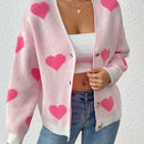 Essnce cardigan informal holgado monobotonadura de manga larga con caida en los hombros y estampado de corazon para mujer, otono/invierno