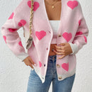 Essnce cardigan informal holgado monobotonadura de manga larga con caida en los hombros y estampado de corazon para mujer, otono/invierno