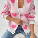 Essnce cardigan informal holgado monobotonadura de manga larga con caida en los hombros y estampado de corazon para mujer, otono/invierno