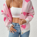 Essnce cardigan informal holgado monobotonadura de manga larga con caida en los hombros y estampado de corazon para mujer, otono/invierno