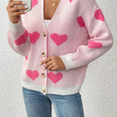 Essnce sueter de cardigan grueso y calido con patron de corazones verdes y blancos para mujer