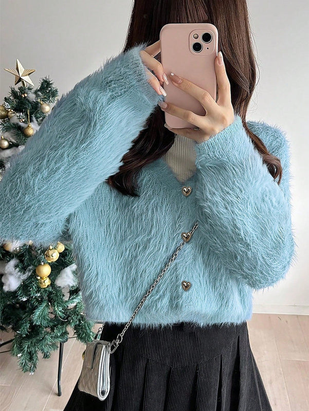 Essnce nuevo cardigan holgado con cuello en v de mujer, informal, oversize, de manga de murcielago y falso pelo