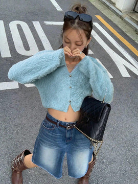Essnce nuevo cardigan holgado con cuello en v de mujer, informal, oversize, de manga de murcielago y falso pelo