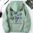 Essnce sudadera con capucha de manga larga de ajuste regular para mujer con estampado grafico de lema de mariposa y relampago para otono/invierno