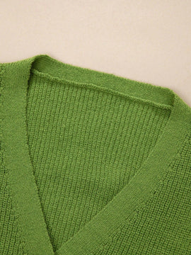 Bizwear cardigan verde tejido, forrado de polar, manga larga, abierto por delante, conjunto de fiesta navidena para mujer, ropa de oficina para otono/invierno