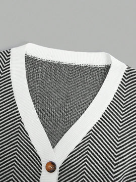 Bizwear cardigan de punto a color blanco y negro con forro de felpa, sudadera con capucha de manga larga, adecuado para uso de oficina, otono/invierno, accion de gracias