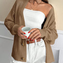 Cardigan casual y lindo de punto de canale con detalles de 3 botones, elaborado con hilo de lana suave