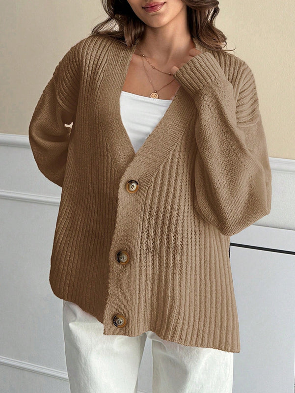 Cardigan casual y lindo de punto de canale con detalles de 3 botones, elaborado con hilo de lana suave