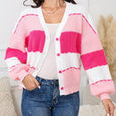 1 pieza cardigan de punto de manga larga con de color rosa, casual y elegante, para ninas, otono