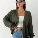 Petite cardigan de mujer de manga larga, verde retro, sueter adecuado para navidad y halloween, apropiado para otono e invierno