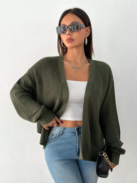 Petite cardigan de mujer de manga larga, verde retro, sueter adecuado para navidad y halloween, apropiado para otono e invierno