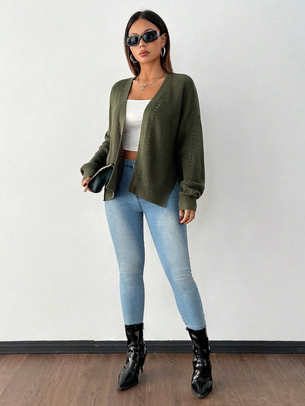 Petite cardigan de mujer de manga larga, verde retro, sueter adecuado para navidad y halloween, apropiado para otono e invierno