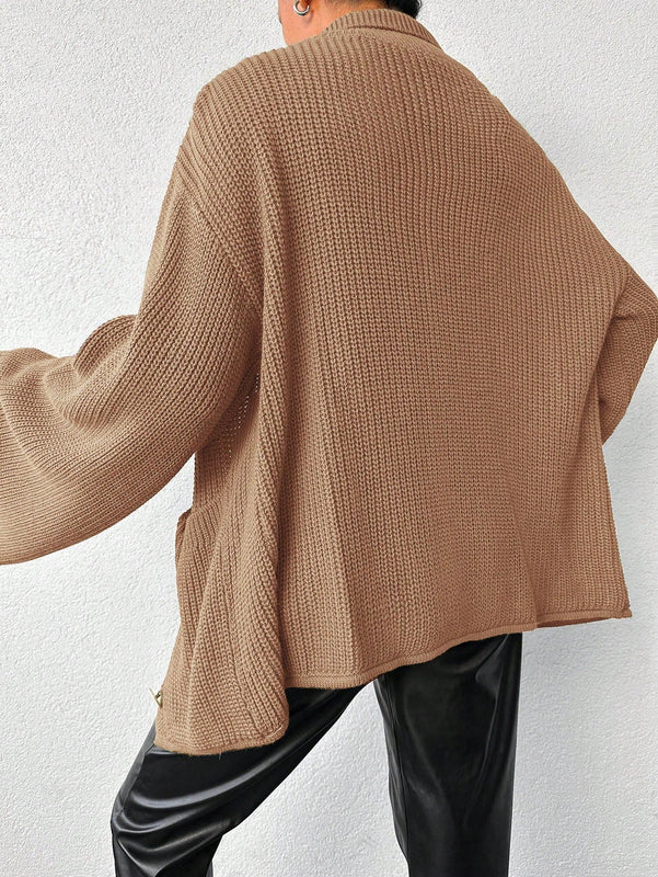 Cardigan de manga larga con botones y cuello para mujer, de estilo minimalista