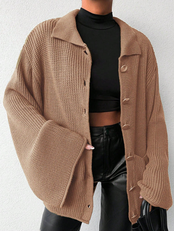 Cardigan de manga larga con botones y cuello para mujer, de estilo minimalista