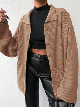 Cardigan de manga larga con botones y cuello para mujer, de estilo minimalista