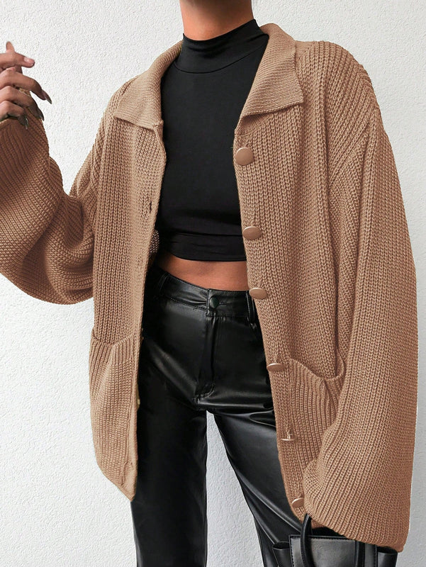 Cardigan de manga larga con botones y cuello para mujer, de estilo minimalista