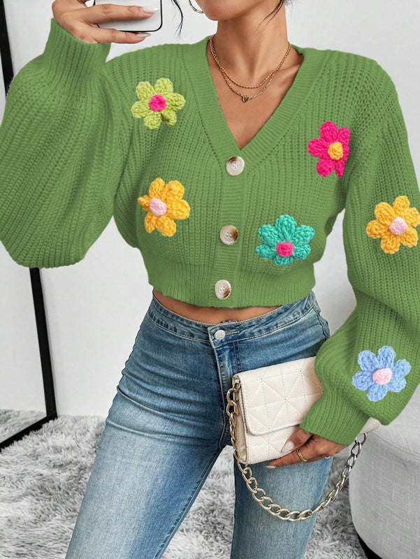 Essnce cardigan informal de mujer con botones delanteros y estampado de flores, apropiado para el uso diario en otono/invierno
