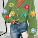 Essnce 1 pieza cardigan casual de manga larga con botones al frente y bordado floral