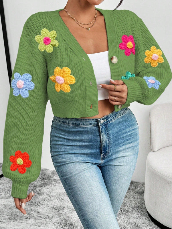 Essnce cardigan informal de mujer con botones delanteros y estampado de flores, apropiado para el uso diario en otono/invierno