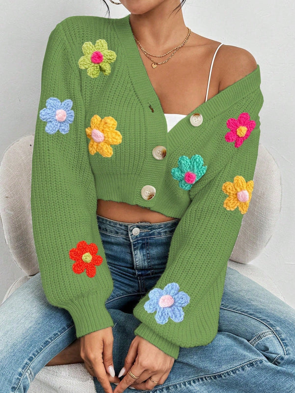 Essnce cardigan informal de mujer con botones delanteros y estampado de flores, apropiado para el uso diario en otono/invierno