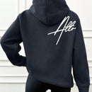 Sudadera con capucha con forro termico, hombros caidos y bordado de letras, 95% algodon